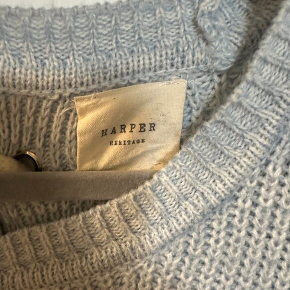 Harper Heritage Blue and White Knit Sweater with Tie Down the Back-Size Large - Picture 4 of 5